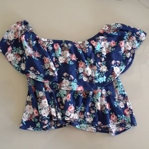 Navy floral cold shoulder top size small